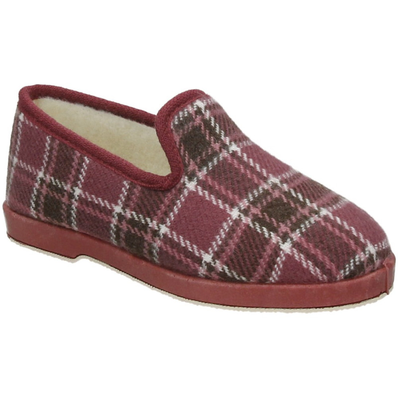 Zapatillas de casa cerradas para mujer en estampado de cuadros en color rojo