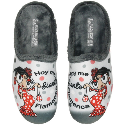 Zapatillas de casa para mujer abiertas con dibujo de flamenca