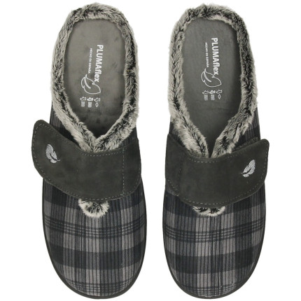 Zapatillas de casa para hombre con plantillas extraibles de gel plumaflex con velcro y cuadros en color gris