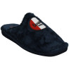Zapatillas de casa para hombre en azul marino con escudo de moto