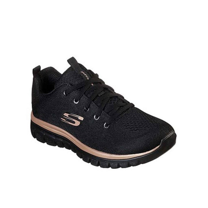 Skechers 12615 negro con borde dorado - Zapatillas de cordones con plantilla de gel