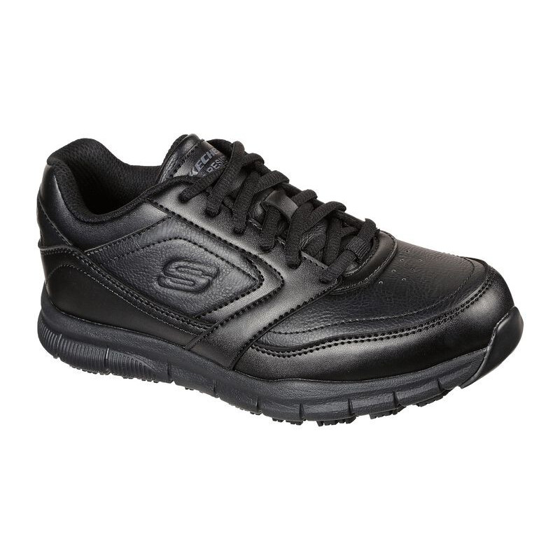 Skechers 77235 negro - Zapatillas de piel de cordones con plantillas de gel foam special