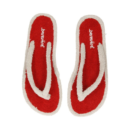 Zapatillas de dedo para mujer de toalla, rojo combinado con beige