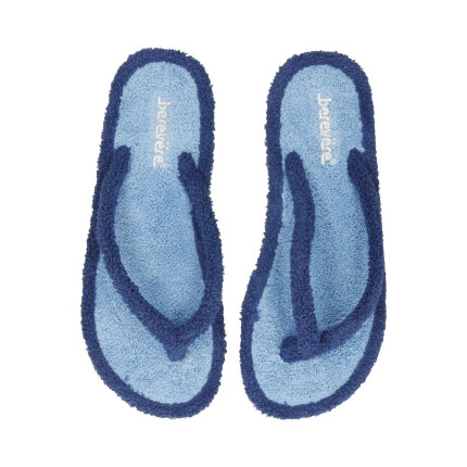 Zapatillas de dedo para mujer de toalla, azul marino combinado con azul claro