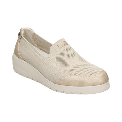 Treintas 3952 beige - Zapatos de piel con cuña tipo mocasín con cierre de velcro en tela beige