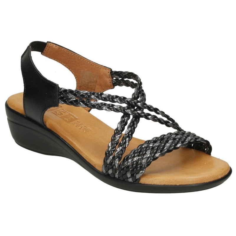 Sandalias de trencitas en color negro con cuña y plantilla almohadillada