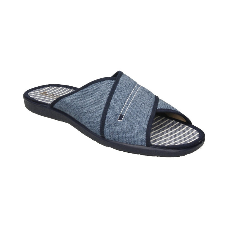 Zapatillas de casa de tiras cruzadas para hombre en tela azul, muy cómoda y frescas