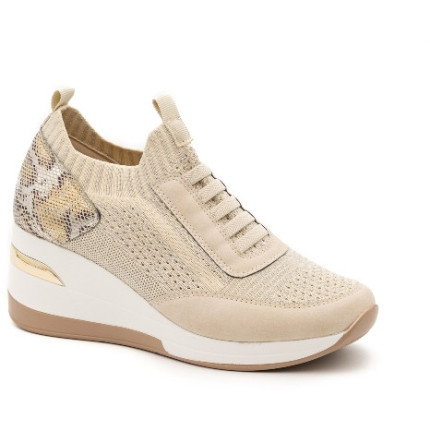 MYSOFT 275 BEIGE - Zapatillas con elásticos y cuña alta