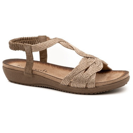 MySoft - Sandalias para mujer con tiras cruzadas en tono metalizado bronce