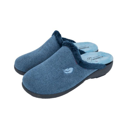 Zapatillas de plumaflex con cuña y plantilla extraible en tejido jaspeado azul marino
