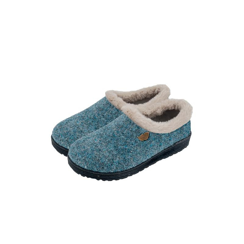 Zapatillas de casa para mujer en paño jaspeado con plantillas plumaflex en color azul marino