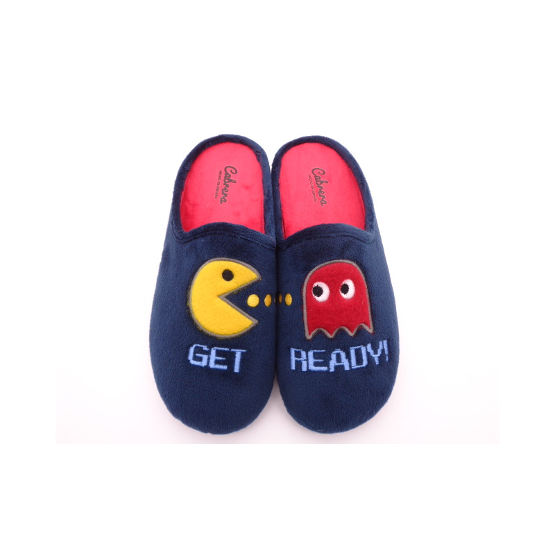 Zapatillas de casa para hombre de Pacman, comecocos en azul marino