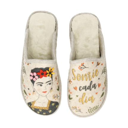 Zapatillas de casa para mujer con dibujo de Frida Kahlo en paño con plantilla acolchada