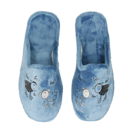 Zapatillas casa con dibujo de ovejas sobre paño suave de color azul
