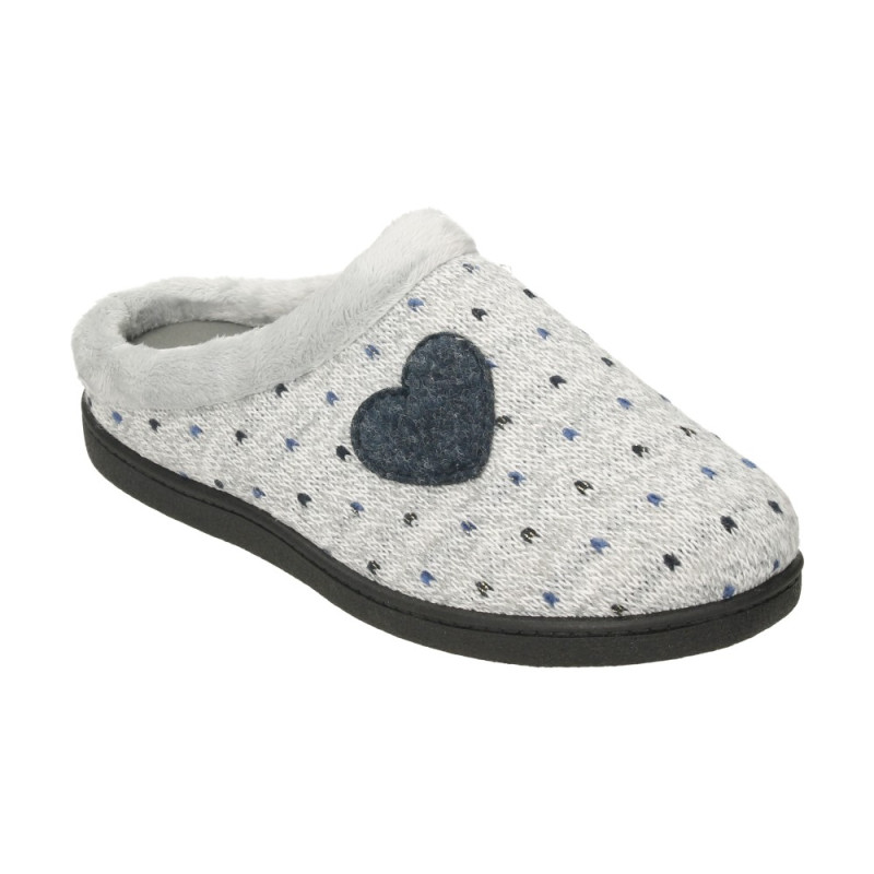 Zapatillas de casa para mujer con plantillas de gel plumaflex en punto gris con un corazon azul