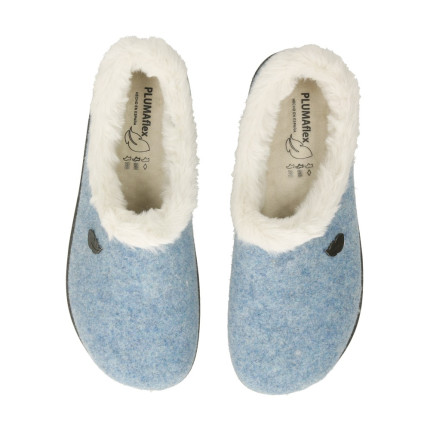 Zapatillas de casa para mujer en paño jaspeado con plantillas plumaflex en color azul claro