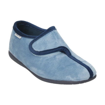 Zapatillas de casa con cierre de velcro en paño azul claro