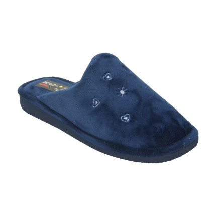 Zapatillas de estar en casa planas sin talón en tejido suave color azul marino