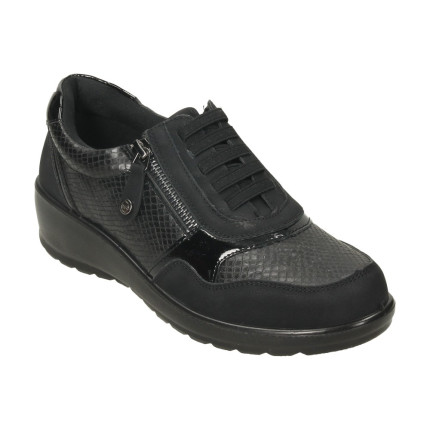 Mysoft 521 negro - Zapatos para mujer con cuña y cremallera con material grabado tipos serpiente