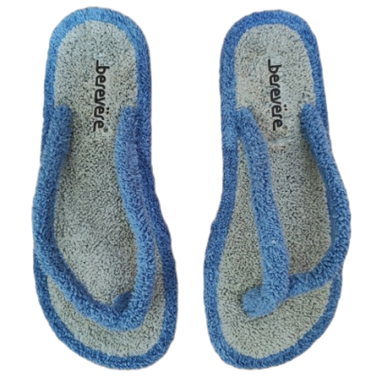 Zapatillas de casa de dedo para mujer de toalla, azul combinado con gris