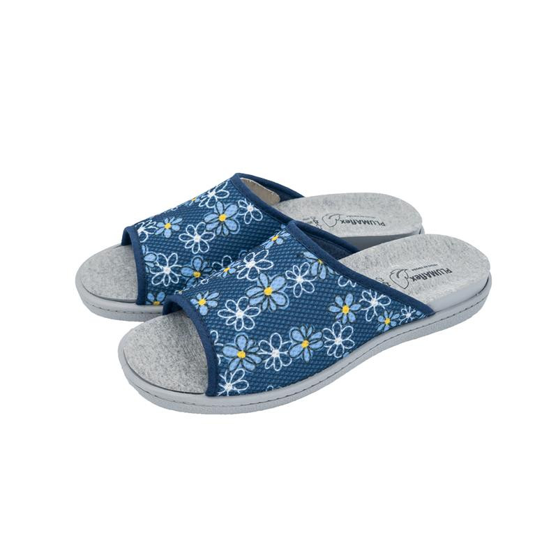 Zapatillas con plantilla plumaflex de verano para mujer con dibujos de flores sobre fondo azul marino