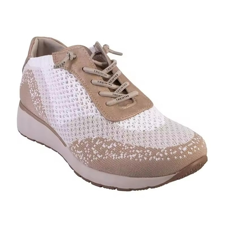 Treintas 4163 beige - Zapatos en tela de tonos marrones con cordones elásticos