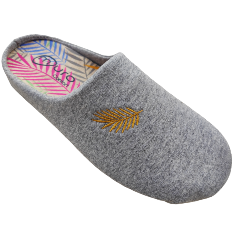 Zapatillas de casa de primavera para mujer fabricadas en algodon tipo chandal color gris