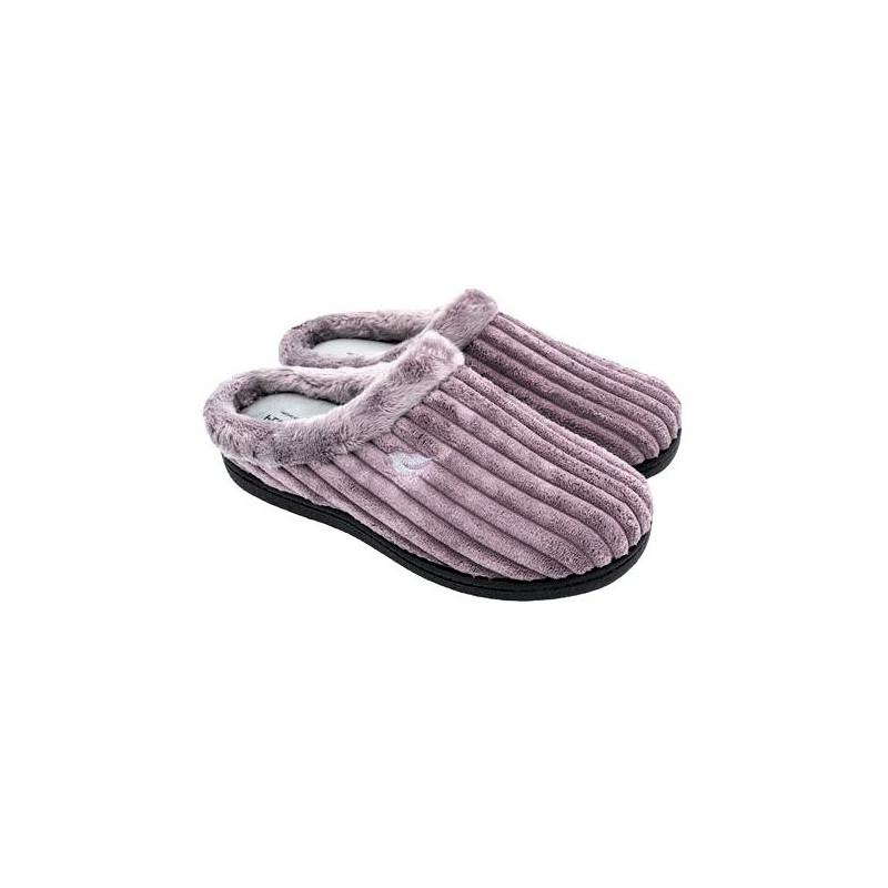 Zapatillas de casa Plumaflex para mujer abiertas de talón, plantilla de gel, paño acanalado color rosa