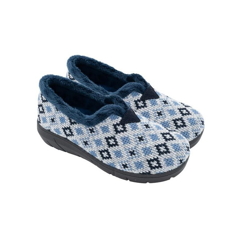 Zapatillas de casa Plumaflex para mujer cerradas, plantilla extraíble de gel, lana azul marino