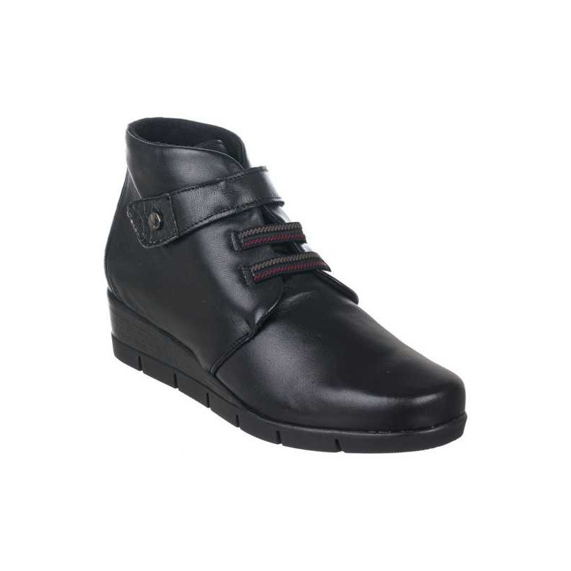 Valerias 9513 negro - Botines en piel con cierre de elasticos y velcro con cuña