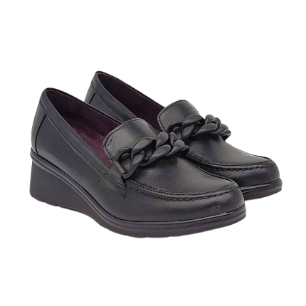 Pitillos 5320 negro - Zapatos de cuña de piel con adorno en empeine