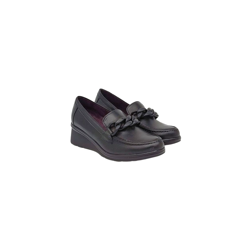 Pitillos 5320 negro - Zapatos de cuña de piel con adorno en empeine
