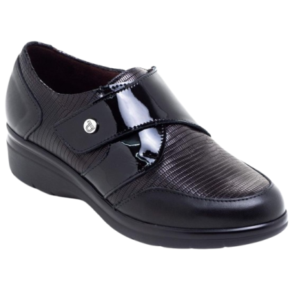 Pitillos 5314 negro - Zapatos de cuña de piel con cierre de velcro