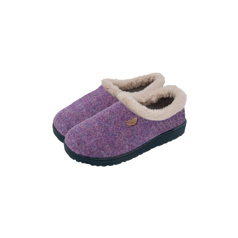 Zapatillas de casa cerradas de talon en paño morado con plantillas de gel plumaflex