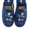 Zapatillas de casa para hombre con mensaje bordado "El rey de la casa" en azul marino