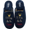 Zapatillas de casa para hombre con mensaje bordado "El rey de la casa" en azul marino