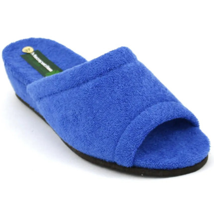 Zapatillas anatómicas de casa de algódon de toalla en color azulina con cuña forrada al tono