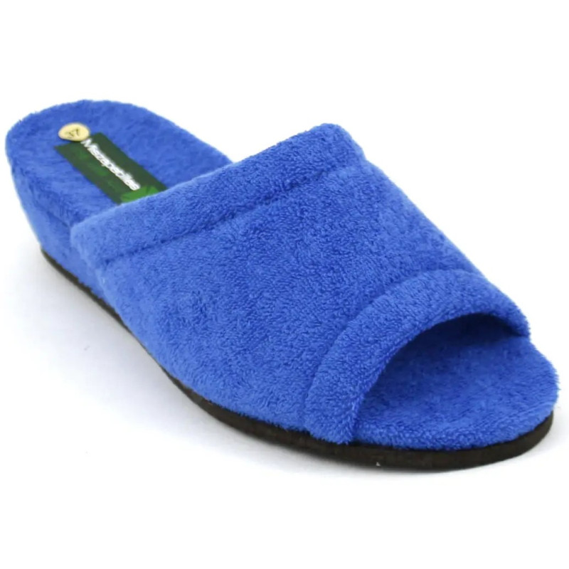 Zapatillas anatómicas de casa de algódon de toalla en color azulina con cuña forrada al tono