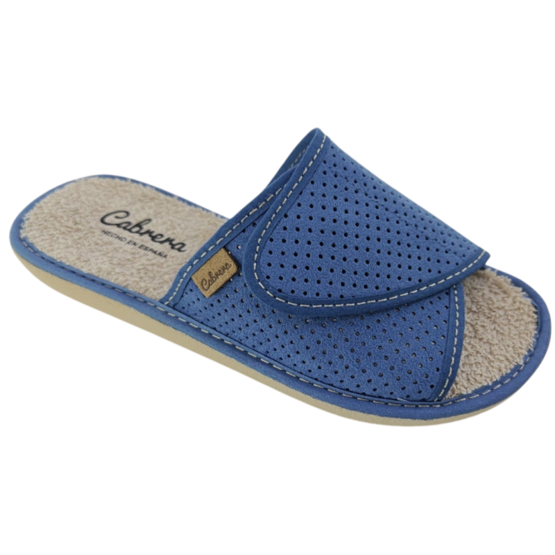 CABRERA 2461 AZUL AZAFATA - Zapatillas de casa para mujer de primavera con cierre de velcro en microfibra picada