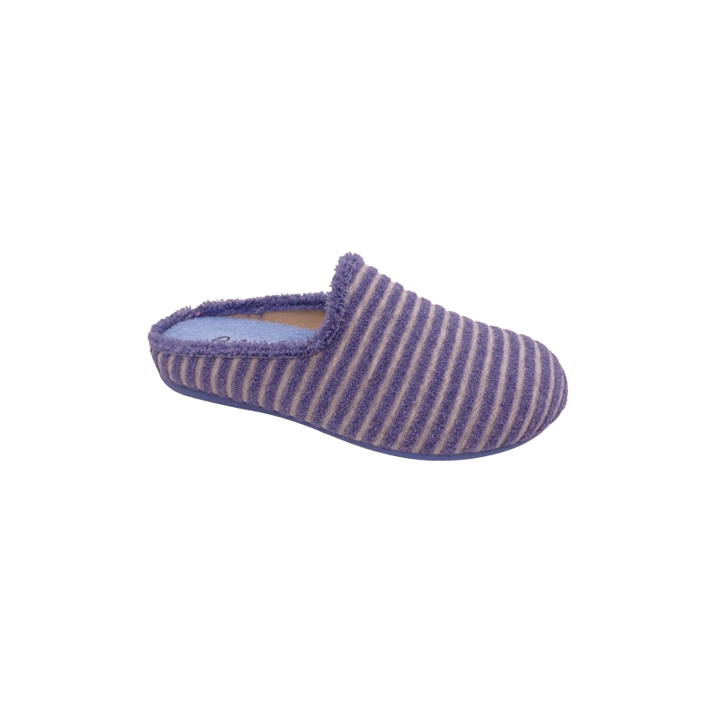 Zapatillas de casa de primavera de rizo para mujer de puntera cerrada con plantillas extraíbles en aguamar a rayas
