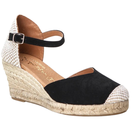 Cabrera 29-5 negro Sandalias de cuña de 5 cuerdas de yute con la puntera cerrada en antelina