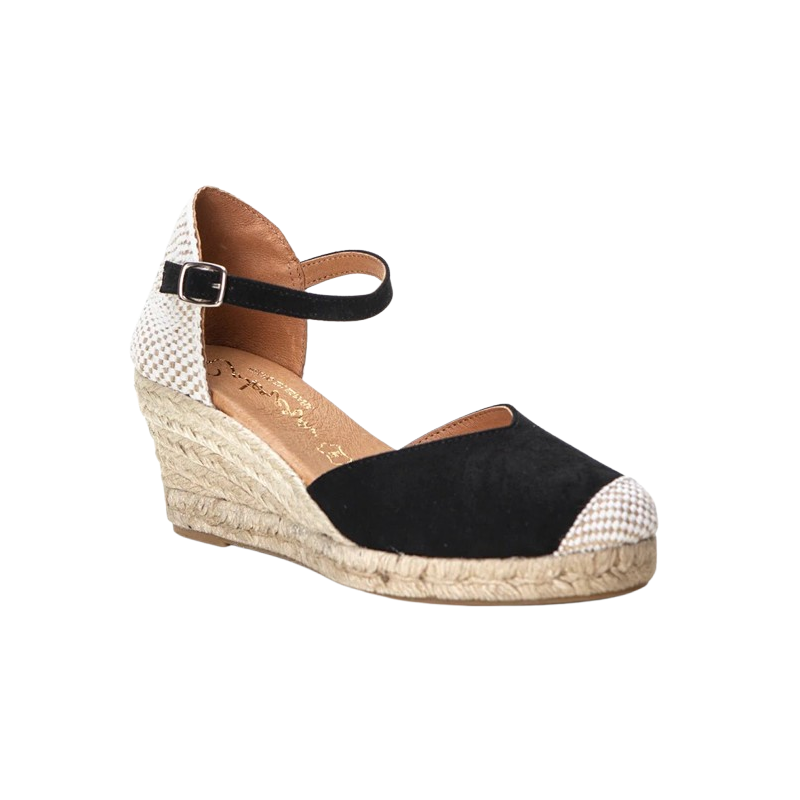 Cabrera 29-5 negro Sandalias de cuña de 5 cuerdas de yute con la puntera cerrada en antelina