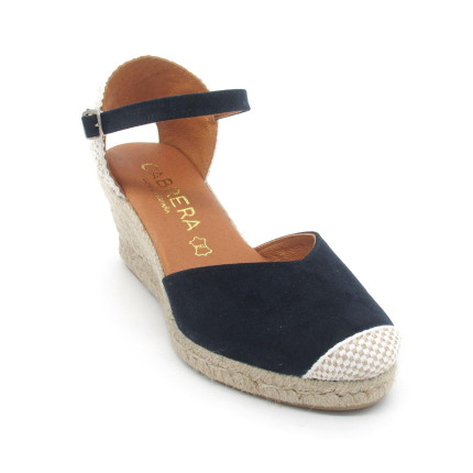 Cabrera 29-5 azul marino. Sandalias de cuña de 5 cuerdas de yute con la puntera cerrada en antelina