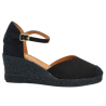 Cabrera 29-5 negro con suela negra. Sandalias de cuña de 5 cuerdas de yute con la puntera cerrada en antelina.