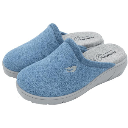 Plumaflex - Zapatillas de puntera cerrada en cuña en rizo en azul jeans con plantilla extraíble