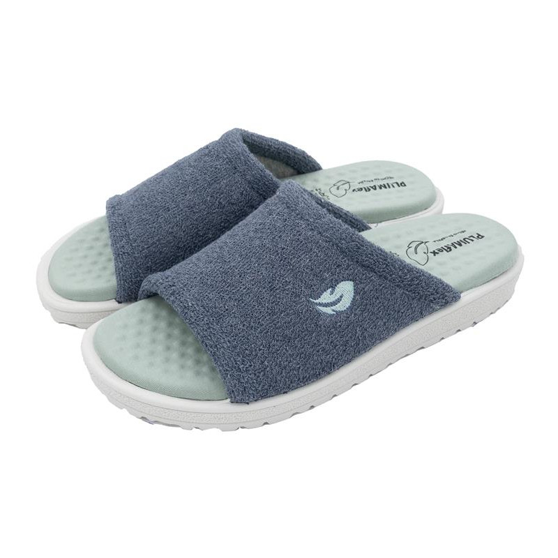 Plumaflex azul grisaceo - Zapatillas de casa para mujer en rizo con plantillas de gel