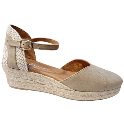 Cabrera 54-3 arena - Sandalias de cuña de yute de antelina con empeine cruzado