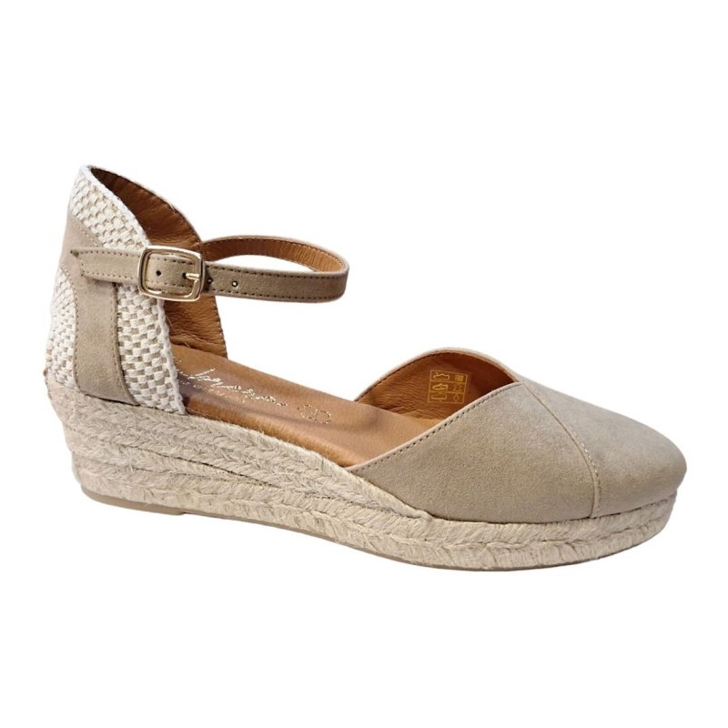 Cabrera 54-3 arena - Sandalias de cuña de yute de antelina con empeine cruzado