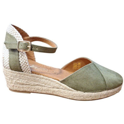 Cabrera 54-3 verde - Sandalias de cuña baja de yute de antelina con empeine cruzado