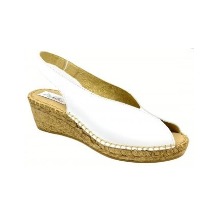 Sandalias de piel sobre cuña de yute de 5 cuerdas color blanco